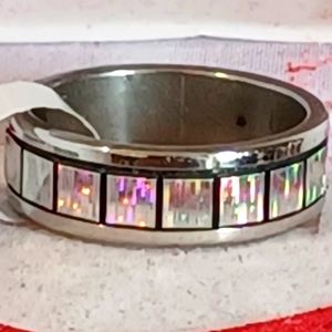 Opal flake,solid stainless steel band ring